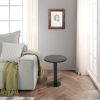 24 Inch Side End Table, Round Top with Turned Pedestal Base, Handcrafted Sandblasted Matte Black