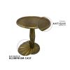 12 Inch Side End Drink Table, Fancy Fluted Base, Round Top, Antique Brass