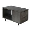 30 Inch Handcrafted Coffee Table with Hinged Lift Top Storage, Open Shelf, and Metal Legs, Charcoal Gray