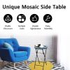14'' Mosaic Side Small Round Bistro Sofa End Table with Cast Iron Flower display Plant Stand