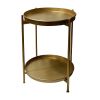 20 Inch High Round Side End Table with 2 Tier Iron Frame, Matte Gold