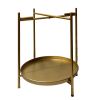 20 Inch High Round Side End Table with 2 Tier Iron Frame, Matte Gold