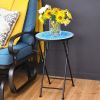 14'' Mosaic Side Small Round Bistro Sofa End Table with Cast Iron Flower display Plant Stand