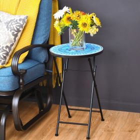 14'' Mosaic Side Small Round Bistro Sofa End Table with Cast Iron Flower display Plant Stand