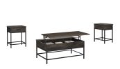 Cliff 3 Piece Brown MDF Lift Top Coffee and End Table Set