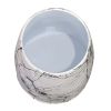 16 Inch Round Accent Side Table, Aluminum Sheet, Faux Marble, Enamel Coating, White
