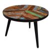17 Inch Industrial Side Table, Reclaimed Wood, Round Multi Tone Top, Iron Trim, Brown, Black