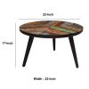 17 Inch Industrial Side Table, Reclaimed Wood, Round Multi Tone Top, Iron Trim, Brown, Black