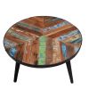 17 Inch Industrial Side Table, Reclaimed Wood, Round Multi Tone Top, Iron Trim, Brown, Black