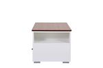 Luna White Coffee Table with Brown Walnut Finish Lift Top, 2 Drawers, and 2 Shelves