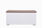 Luna White Coffee Table with Brown Walnut Finish Lift Top, 2 Drawers, and 2 Shelves