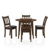 Kitchen 5pc Dining Set Round Dining Table And 4x Side Chairs Walnut, Dark Brown Transitional Solid wood Dining Room Furniture Leatherette Padded Seat
