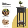 2 Tier Slim Nightstand Bedside Table with Drawer Shelf