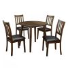 Kitchen 5pc Dining Set Round Dining Table And 4x Side Chairs Walnut, Dark Brown Transitional Solid wood Dining Room Furniture Leatherette Padded Seat
