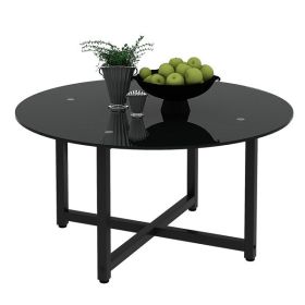 35.5'' Round Whole Black Coffee Table; Clear Coffee Table; Modern Side Center Tables for Living Room; Living Room Furniture