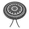 Outdoor Mosaic Side Table, 14 Inch Round Concrete Tile Top, Patio End Table for Bistro Coffee Table - Black