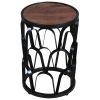 23 Inch End Side Table, Round Mango Wood Top, Lattice Cut Out Iron Frame, Brown, Black
