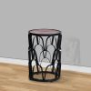23 Inch End Side Table, Round Mango Wood Top, Lattice Cut Out Iron Frame, Brown, Black