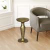 26 Inch Accent Side End Table, Round Aluminum Cast Top, Pedestal Base, Antique Brass