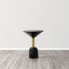 12 Inch Round Cocktail Side End Table, Aluminum Cast Top and Dome Base, Black, Brass