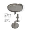 Ara 12 Inch Side End Table, Vintage Sleek Pillar Base, Round Tray Top, Matte Nickel Finish