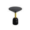 12 Inch Round Cocktail Side End Table, Aluminum Cast Top and Dome Base, Black, Brass