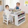 2-in-1 Kids Wooden Art Table and Art Easel Set with Chairs Storage Bins Paper Roll