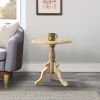 Intricately Carved Round Top Mango Wood Side End Table with Pedestal Base, Brown and White