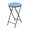 14'' Mosaic Side Small Round Bistro Sofa End Table with Cast Iron Flower display Plant Stand
