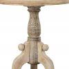 Intricately Carved Round Top Mango Wood Side End Table with Pedestal Base, Brown and White