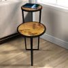 Two Tier Round Wooden Side Table with Metal Frame, Brown and Brass