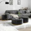 Set of 3 Black Marble Pattern Round Coffee Table side Table End Table Set for Living Room Fully Assembled