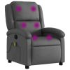 Massage Recliner Chair Gray Real Leather