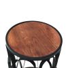 23 Inch End Side Table, Round Mango Wood Top, Lattice Cut Out Iron Frame, Brown, Black
