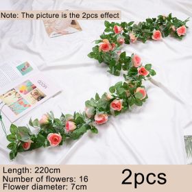 2pcs Fake Rose Vine Flowers Garland Plant Artificial Flower Wall Hanging Flower Rattan Fake Plant Leaf Wedding Home Garden Decor (Color: champagne pink)