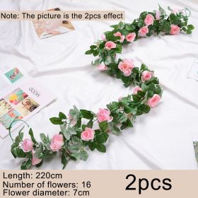 2pcs Fake Rose Vine Flowers Garland Plant Artificial Flower Wall Hanging Flower Rattan Fake Plant Leaf Wedding Home Garden Decor (Color: pink)