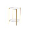 2-layer End Table with Tempered Glass and Marble Tabletop;  Round Coffee Table with  Metal Frame for Bedroom Living Room Office
