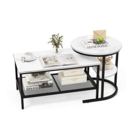 Nesting Coffee Table with Extra Storage Shelf for Living Room (Color: Black & White)