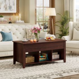 Wood Lift Top Coffee Table with Storage Lower Shelf (Color: Brown)